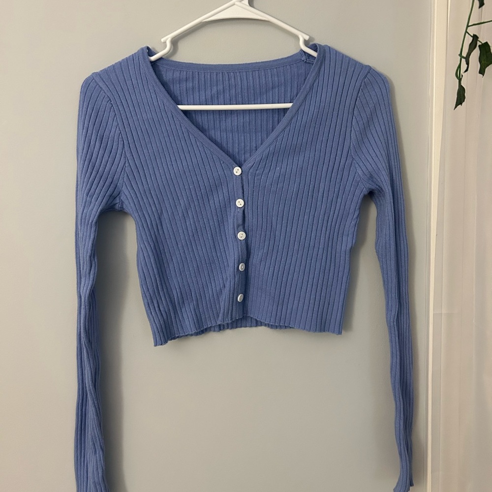 Ribbed Blue button-up crop top brand new